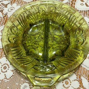 Vintage Indiana Glass Killarney Avocado Green Divided Relish Dish *SEE PICS*
